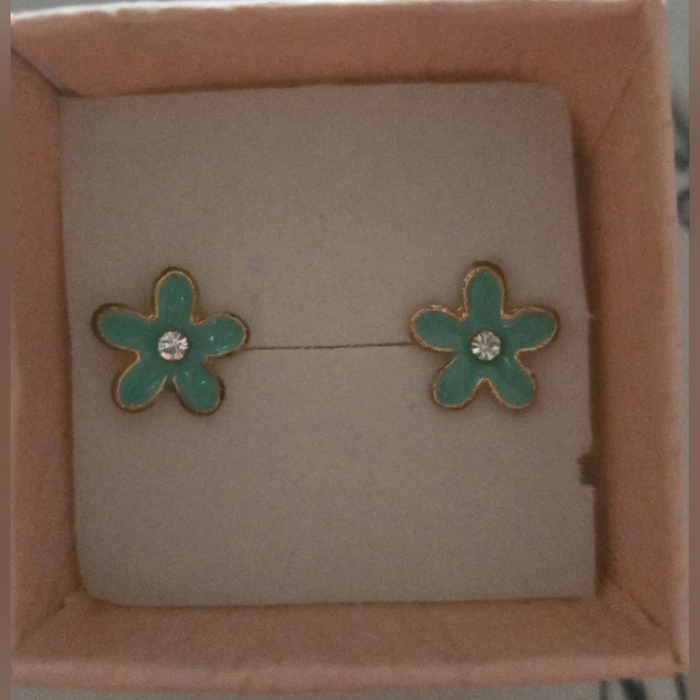 Teal Flower Earrings‎